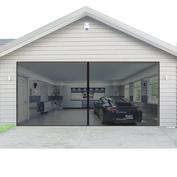 Garage Door Screens 16x7 ft Double Door Mesh with Hook and Loop Tape Durable Fiberglass