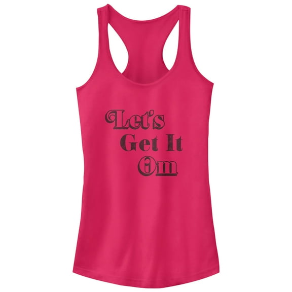Junior's CHIN UP Let's Get Om Racerback Tank Top Dark Pink Small
