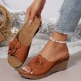 thumbnail image 2 of Rokment Women's Floral Platform Wedge Dress Slip on Sandals Boho Summer 3D Flower Leather Open Toe Comfortable Orthopedic Arch Support High Heels Walking Slides Slippers Brown Size 9.5, 2 of 6