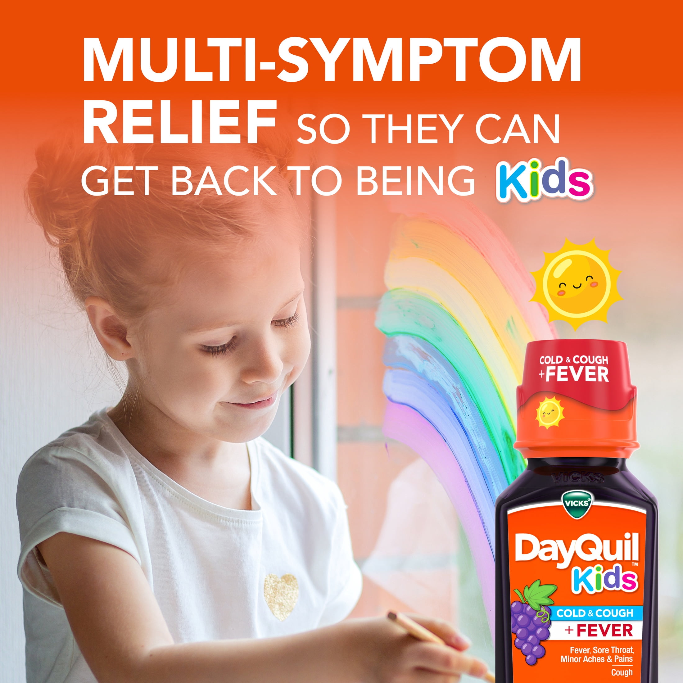 VICKS DayQuil/NyQuil Kids Grape Cold & Cough + Fever Co-Pack, Ages 6+, 2x8 fl oz