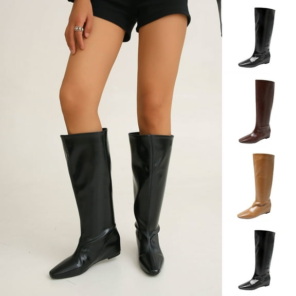 Busydd Boots for Women Knee High Winter Trendy Solid Color Low Heel Tall Boots for Women Casual Comfy Slip on Knee High Boots 5.5