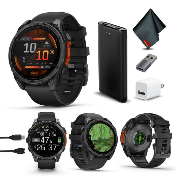 Garmin Fenix 8 47MM AMOLED Multisport GPS Smartwatch Slate Gray with Black Silicone Band, Built-in LED Flashlight, Health & Fitness Smart Watch Bundle for Men & Women