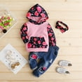 thumbnail image 2 of Odeerbi 2025 Baby Children's Girls Sunflower Leopard Hooded Sweater Denim Trousers Jeans 3pcs, 2 of 9