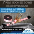 thumbnail image 2 of Mega Cargo Control USA 6 Pack Heavy Duty 2" x 30' Ratchet Tie Down Strap W/ Flat Hook WLL: 3333 lbs Pink, 2 of 7