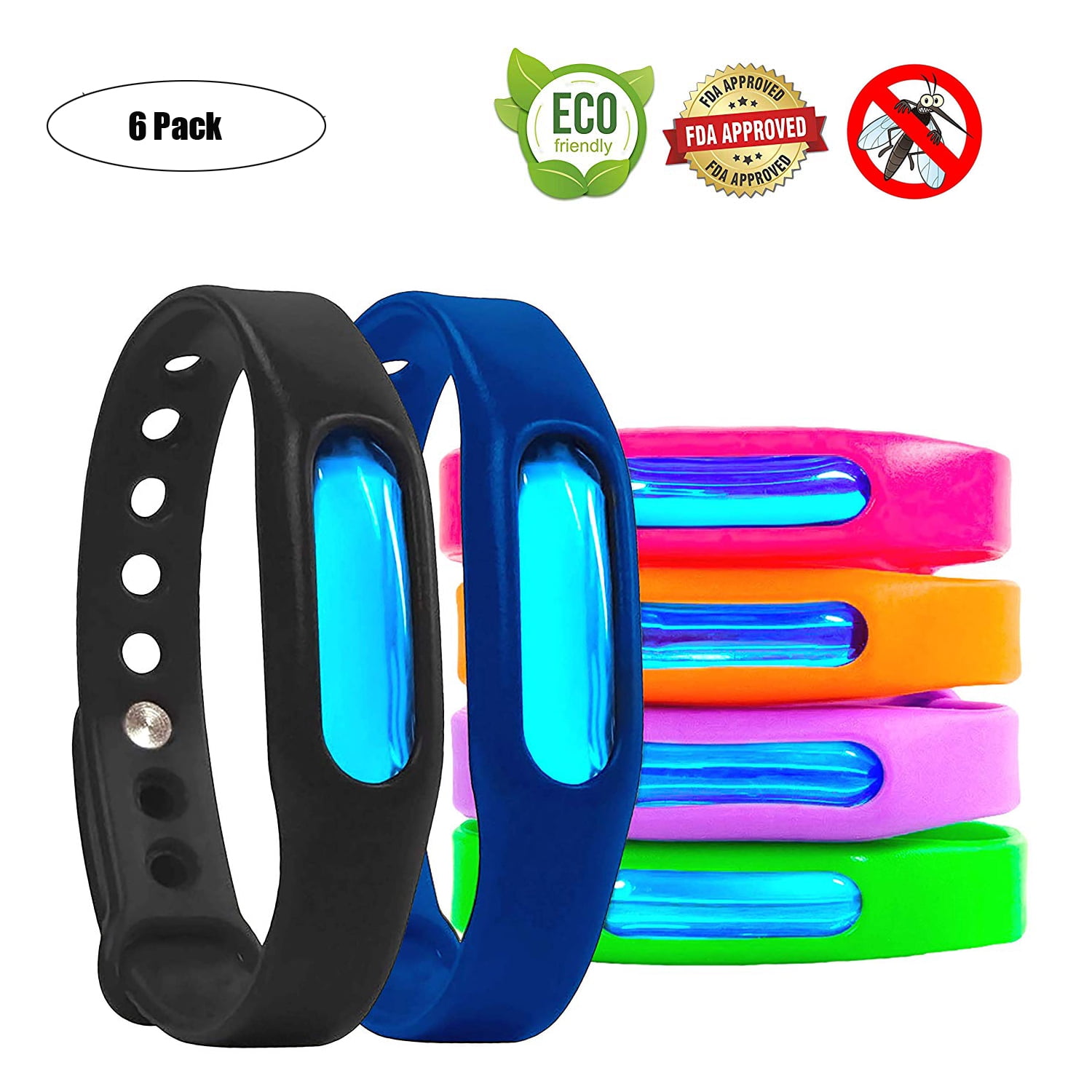 Mosquito Bracelet 6 Pack, Waterproof Bug Repellent Wrist Bands, Fit for Kids & Adults, Natural Ingredients and Deet-Free, Safe Indoor Outdoor Protection