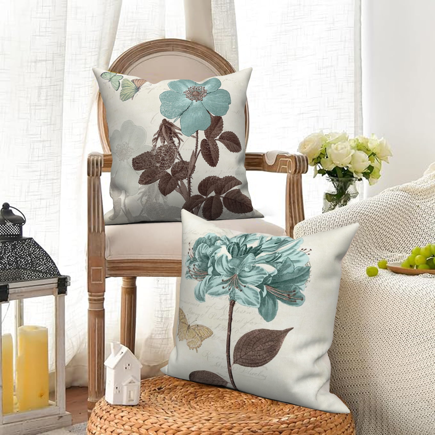 Dashan Floral Plant Throw Pillow Covers 20x20 Set of 4,Lotus Leaf Decorative Pillow Cases for Bedroom Sofa Couch