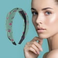 thumbnail image 2 of Unique Bargains 1 Pc Grace Floral Pattern Wide Cross Knot Headbands for Women Green, 2 of 6