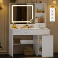 thumbnail image 2 of Vanity Desk with Pull-Out LED Mirror, Power Outlet, Rolling Makeup Cart, 2 Drawers, Crystal Handles, Bedroom Makeup Vanity for Women Girls, White, 2 of 8