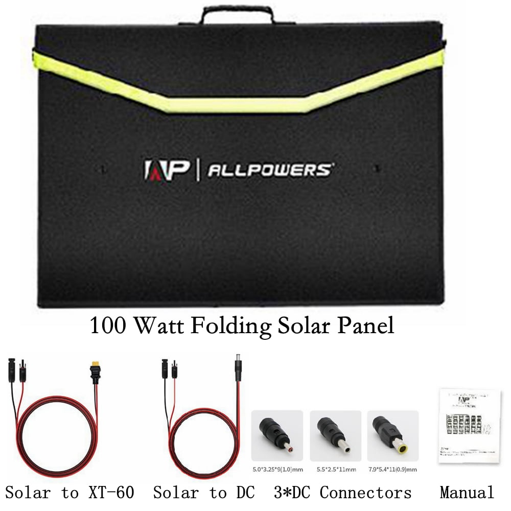 ALLPOWERS 100W Portable Solar Panel for Power Station, Foldable Solar Generator Charger with Adjustable Kickstand, IP66 Waterproof for Camping, RV, Boat, Home, Off Grid, Power Outage
