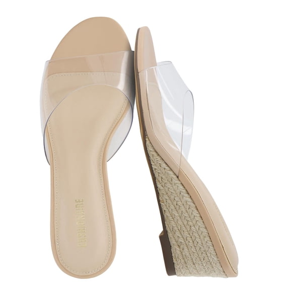 Cushionaire Brit Dress Wedge Sandals for Women, Clear Slip-On Espadrille Heels with Soft Memory Foam Comfort
