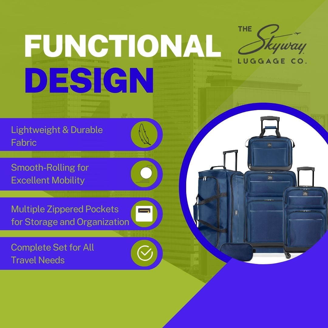 Skyway Luggage Tideland Softside 5-Piece Travel Luggage Set with Spinner Wheels, Blue