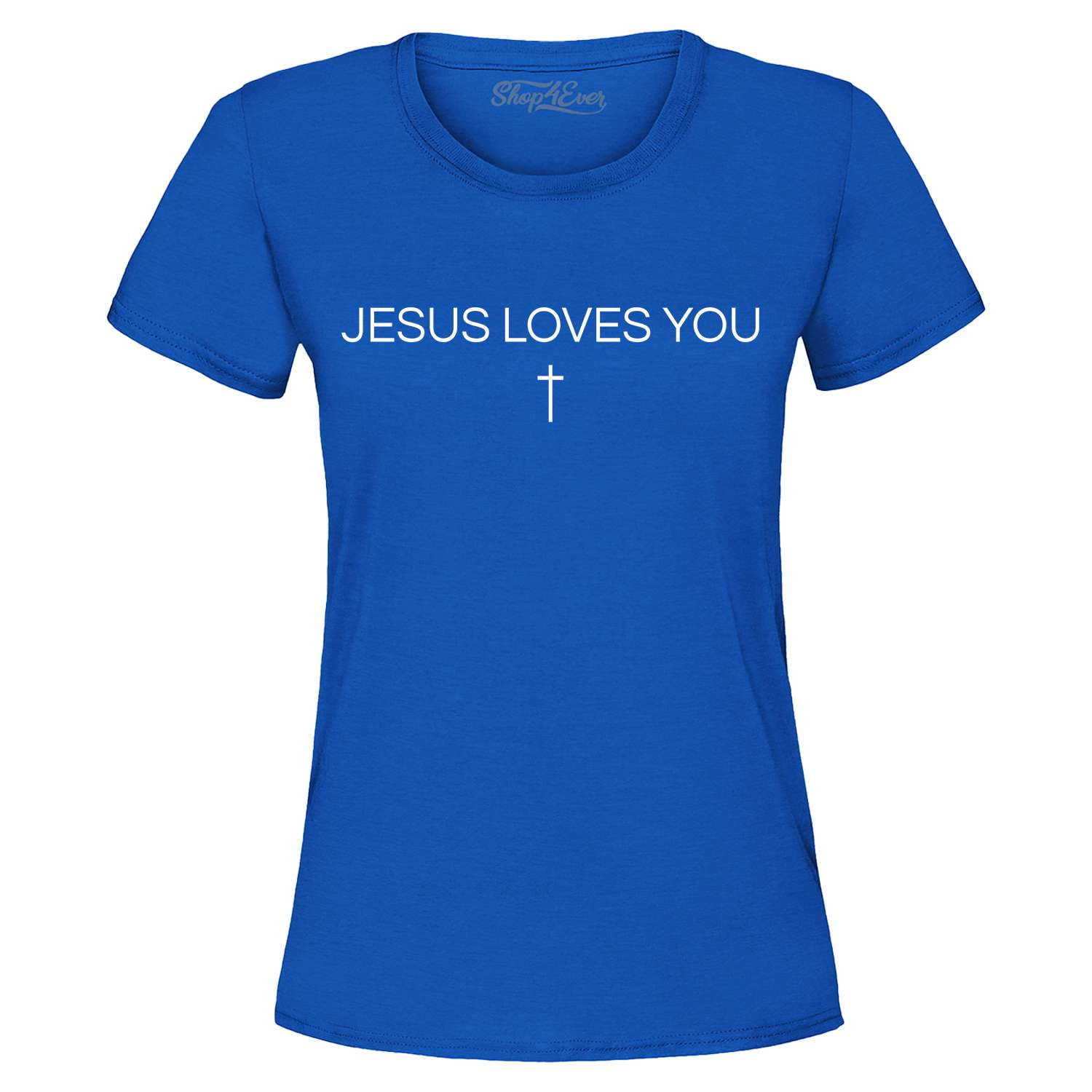 Maglietta Religiosa Regalo Shop4ever - Maglietta Da Donna Con Scollo A V Jesus Cross - Blu - XS T-shirt Jesus Croce Shop4ever