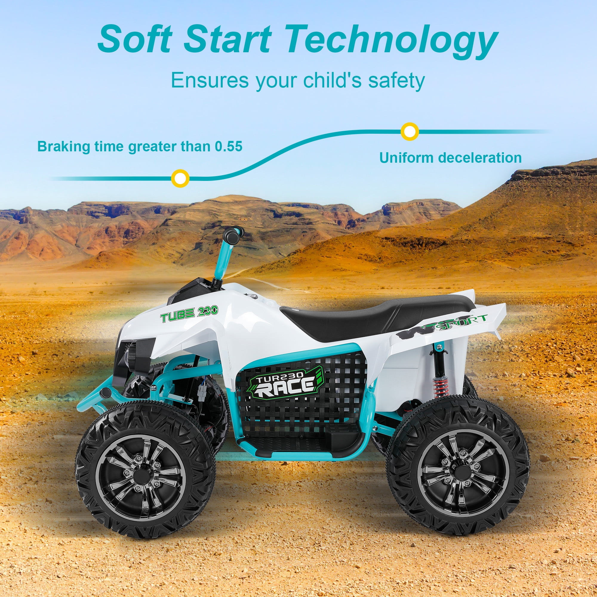 Neche 24V 2 Seater Ride on Toy, 4*200W Motors,9AH Battery Powered ,4-Wheeler Kids ATV with Bluetooth & LED lights, for Ages 3-8,White