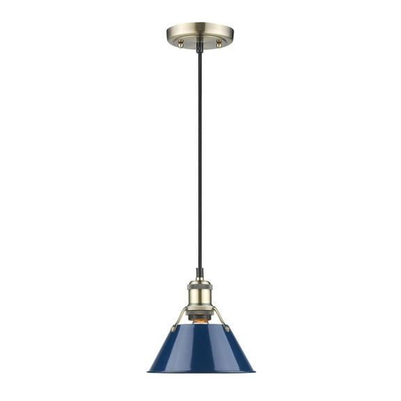Yep by Golden Lighting Orwell 1-light 8in Pendant in Aged Brass and Navy Blue shade