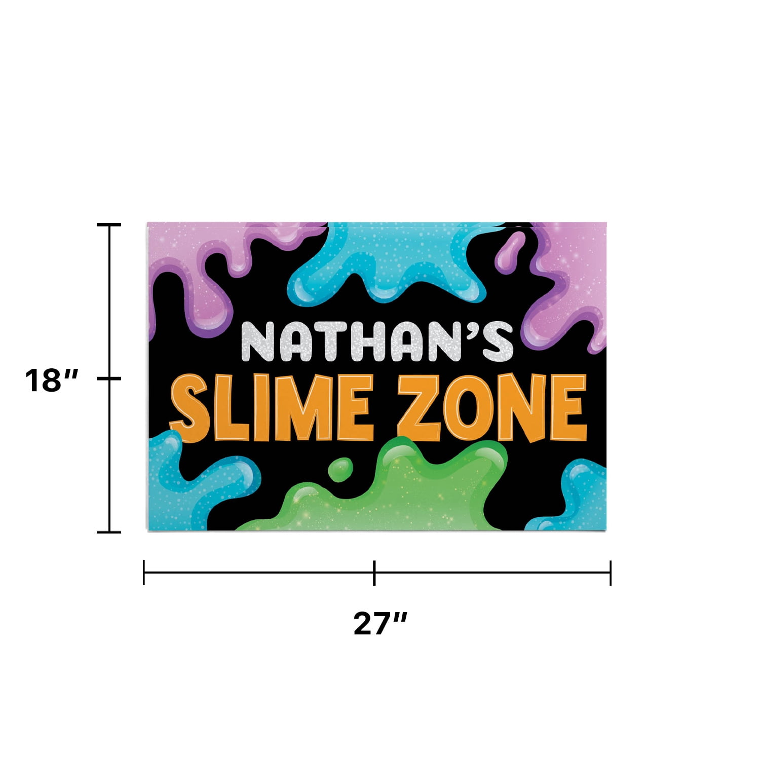 Personalized Planet 27x18 Kids Slime Zone Doormat with Custom Name Printed on Colorful Rectangular 1/8” Thick Non Slip Mat for Kitchen Hallway Deck or Porch