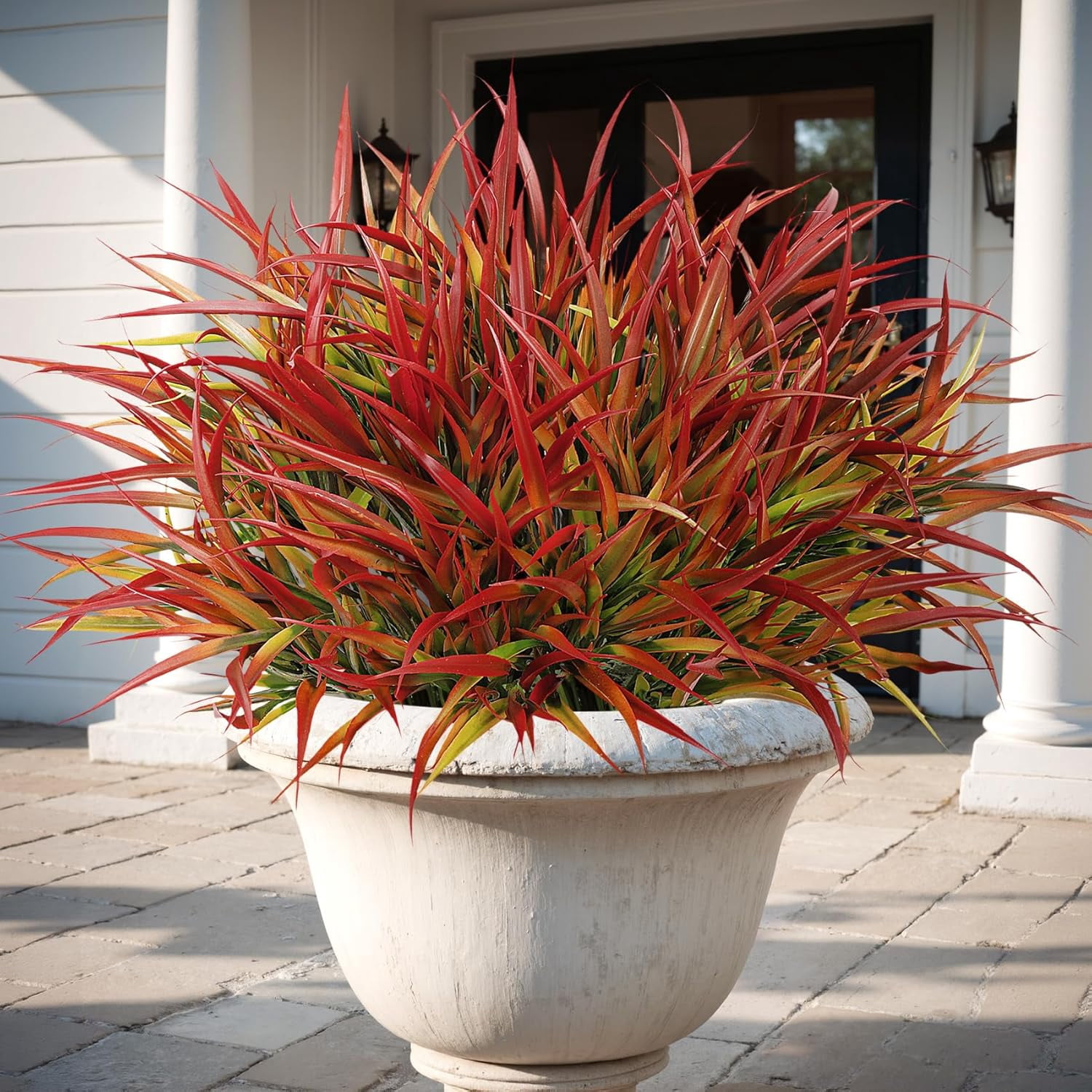 16 Pcs Artificial Plants Outdoor Fake Grass Faux Greenery Stems UV Resistant Plastic Plants Shrubs for Planters Patio Garden Front Porch Pathway Spring Summer Home Decor, Red