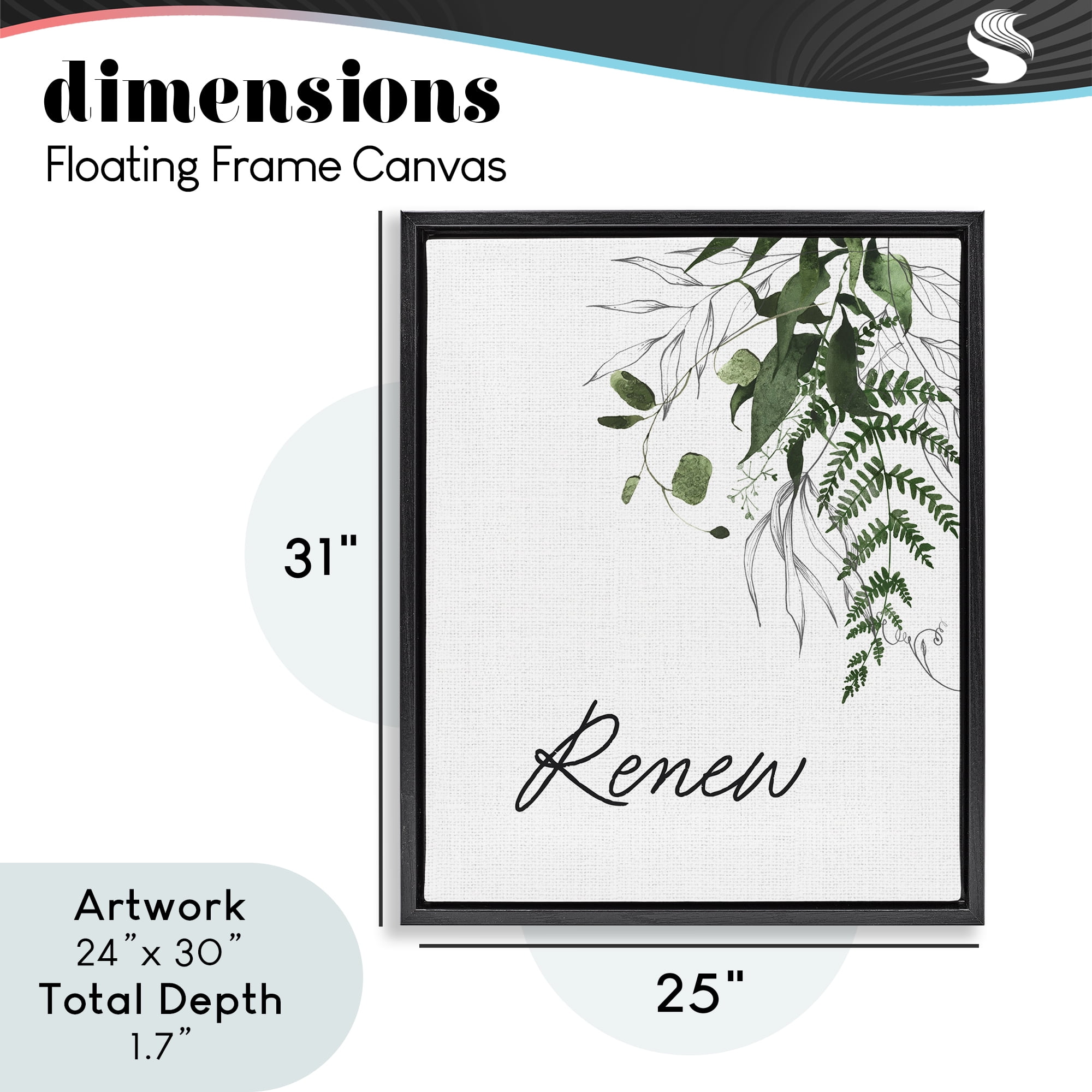 Renew Ferns & Botanicals Black Framed Floater Canvas Wall Art, design by Lettered and Lined