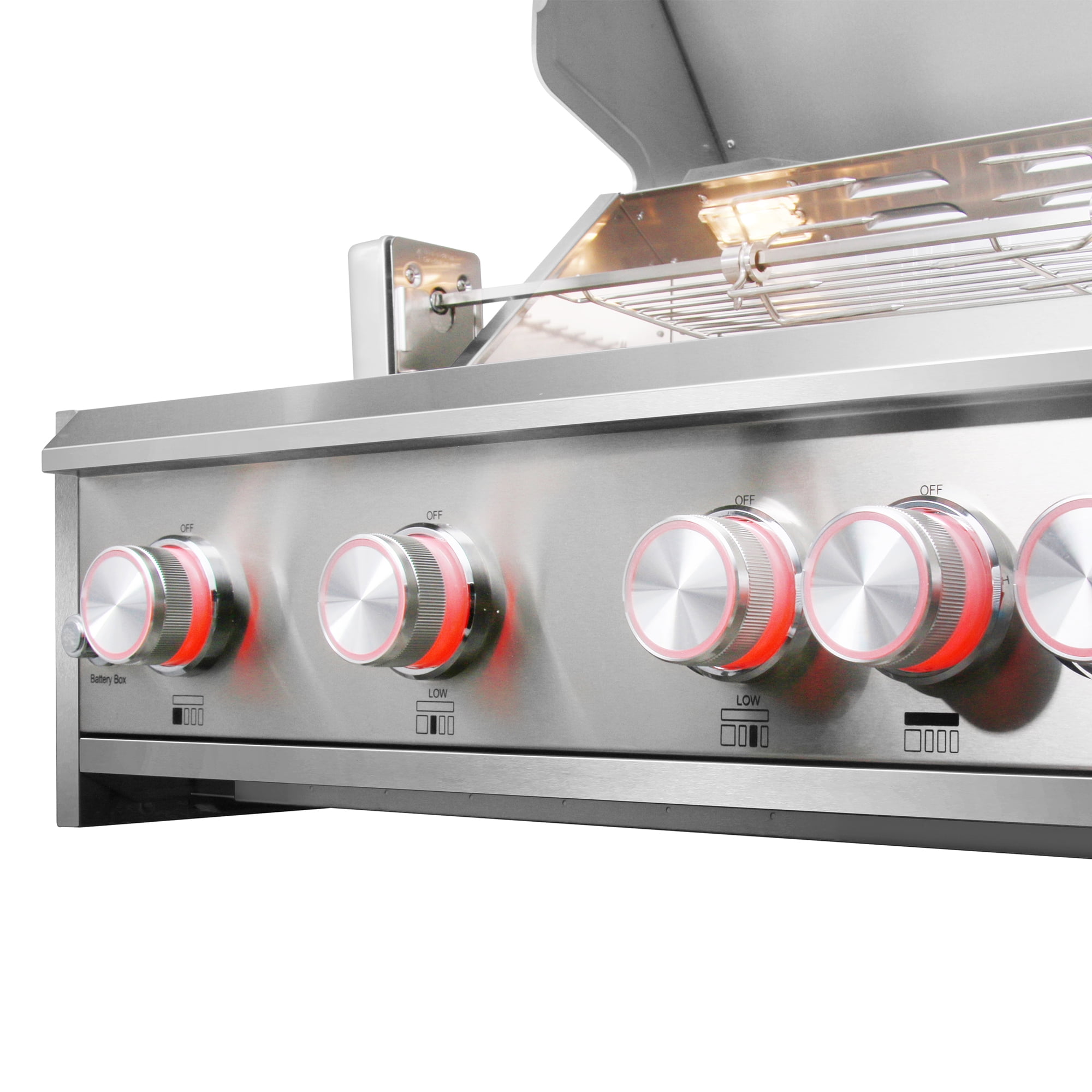 Cosmo 32 in. Built-In 4 Burner Propane Gas Grill with Infrared Rotisserie, Knob LED Lighting in Stainless Steel