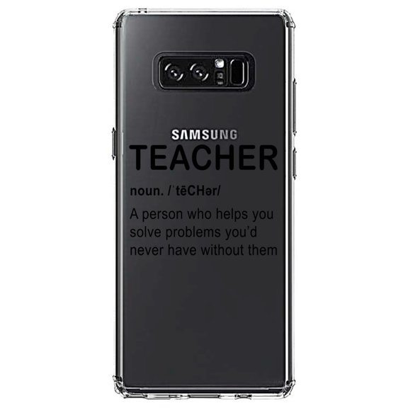 DistinctInk Clear Shockproof Hybrid Case for Samsung Galaxy Note 8 - TPU Bumper Acrylic Back Tempered Glass Screen Protector - Teacher Definition Solves Problems