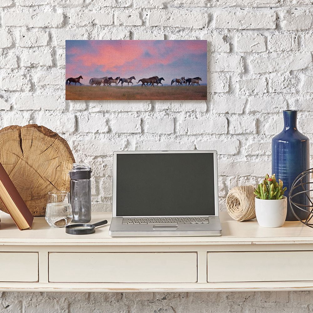 Stupell Industries Wild Horses Running at Pink Sunset Meadow Canvas Wall Art Design by PHBurchett, 10" x 24"