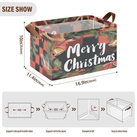 BZSMCE Collapsible Fabric Cube Storage Bins Christmas Painting Of Classical Plaid Print Design Pattern Storage Box
