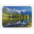thumbnail image 1 of Outdoor Bath Mat, Snowy Mountains Evergreen Spruce Reflected in Lake City Park Chamonix France, Non-Slip Plush Mat Bathroom Kitchen Laundry Room Decor, 29.5 X 17.5 Inches, Blue Green White, Ambesonne, 1 of 2