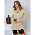 thumbnail image 6 of Olaglory Womens Quarter Zip Pullover Sweater Long Sleeve Casual Loose V Neck Collared Ribbed Knit Jumper Tops with Thumb Hole, Fall Winter Fashion 2026, 6 of 8