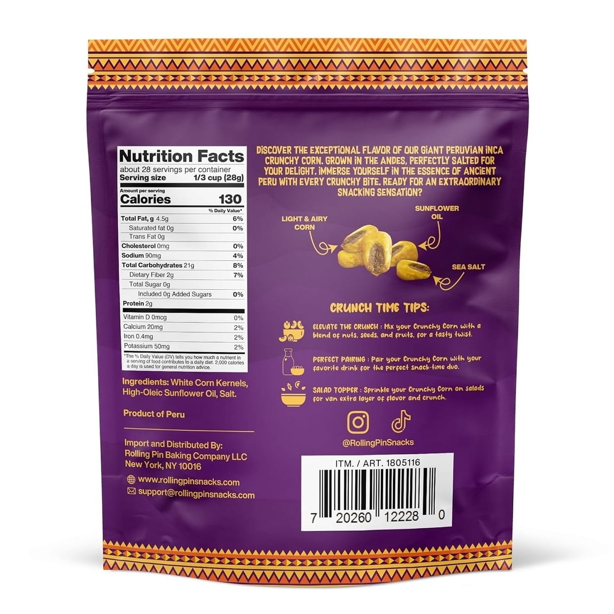 Rolling Pin Co Giant Peruvian Inca Corn Nuts, Sea Salt (28 Ounce)