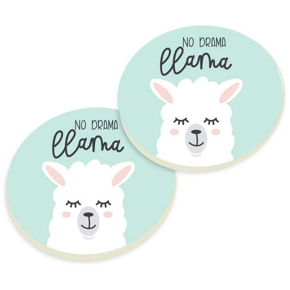 P. Graham Dunn No Drama Llama Cute Sky Blue 2.75 x 2.75 Absorbent Ceramic Car Coasters Pack of 2