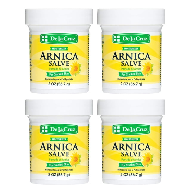 De La Cruz Arnica Salve Crema para pies secos y agrietados y ungüento hidratante para manos secas Humedad las 24 horas para piel seca y áspera - (2 onzas - 4 frascos)