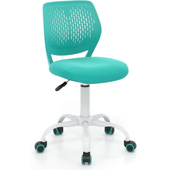 WLTER Kids Desk Chair, Armless Mesh Children Study Seat, Swivel Teen Desk Computer Chair with Adjustable Height & Lumbar Support, Turquoise