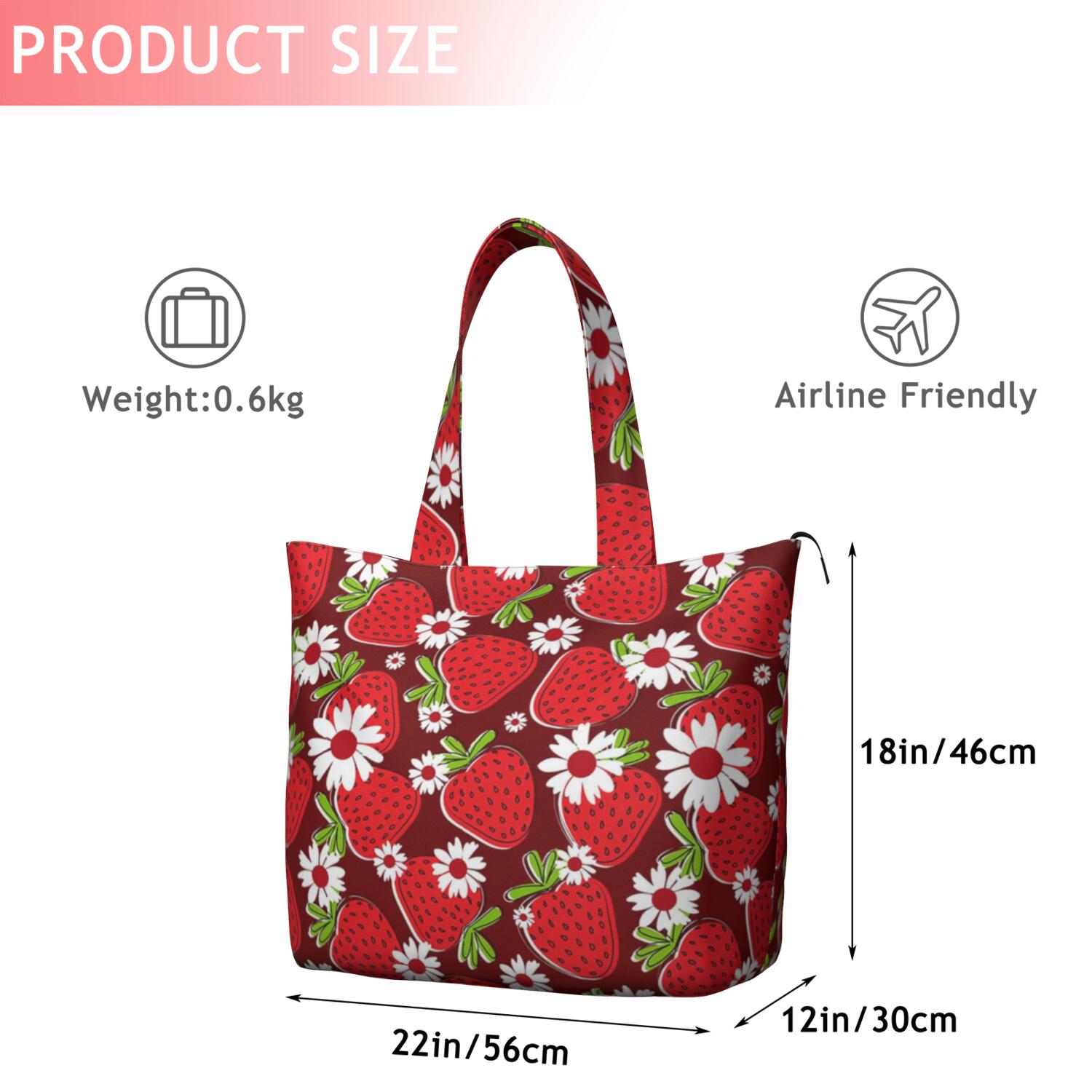 Red Strawberry Plants Fruit Flower Travel Tote Bags for Women Carry On,Large Weekender Bags for Women Travel,Multi Functional Duffle Bag for Work,Shopping,Sports
