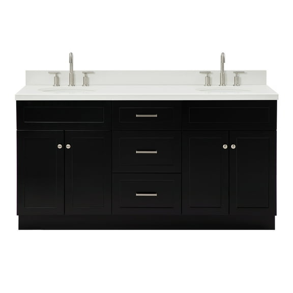 Ariel Hamlet 67 Inch Double Oval Sink Vanity With White Quartz Countertop W/ 1.5 Edge In Black