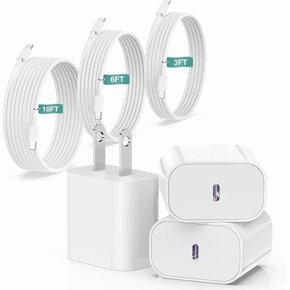Quyaojz for iPhone 17 16 15 Charger Fast Charging 20W USB C Wall Charger Block with 3 Pack [3ft 6ft 10ft] USB C to C Cable Fast Charging Compatible With iPhone 15/16/17 /15/15/16 //Samsung
