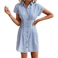 thumbnail image 2 of Frnrwgo Women Summer Dresses Lounge Button Down Waisted Short Sleeve Striped Casual Beach Midi Dress, 2 of 2