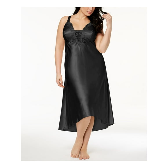 FLORA Intimates Black V-Neck Adjustable Straps Nightgown Plus 3X