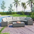 thumbnail image 4 of 8 Pieces Outdoor Wicker Round Furniture Set, All Weather Half-Moon Sectional Patio Sofa Sets with Rectangular Coffee Table, Beige, 4 of 11