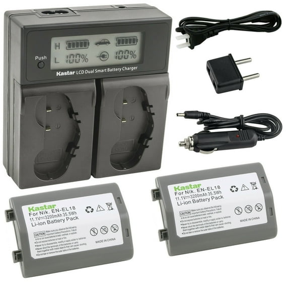 Kastar 2-Pack Battery and AC LCD Dual Fast Charger Compatible with Nikon EN-EL18 EN-EL18a EN-EL18b EN-EL18c EN-EL18d, MH-26 MH-26a MH-26b, Nikon D4 D4S D5 D6 D6S, Nikon Z 9 Mirrorless Digital Camera