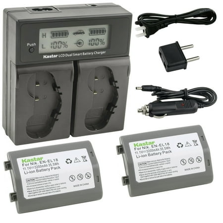 Kastar 2-Pack Battery and AC LCD Dual Fast Charger Compatible with Nikon EN-EL18 EN-EL18a EN-EL18b EN-EL18c EN-EL18d MH-26 MH-26a MH-26b Nikon D4 D4S D5 D6 D6S Nikon Z 9 Mirrorless Digital Camera