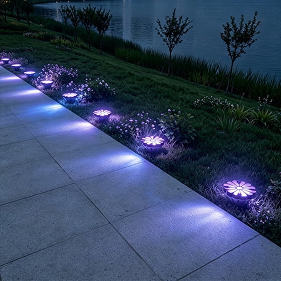 Solar Ground Lamp, Daisy Shaped Designed Ground Stake Lights, Solar Garden Lights, Solar Pathway Lights, Two Lighting Options, Landscape Lighting for Walkway Pathway Lawn Yard Patio