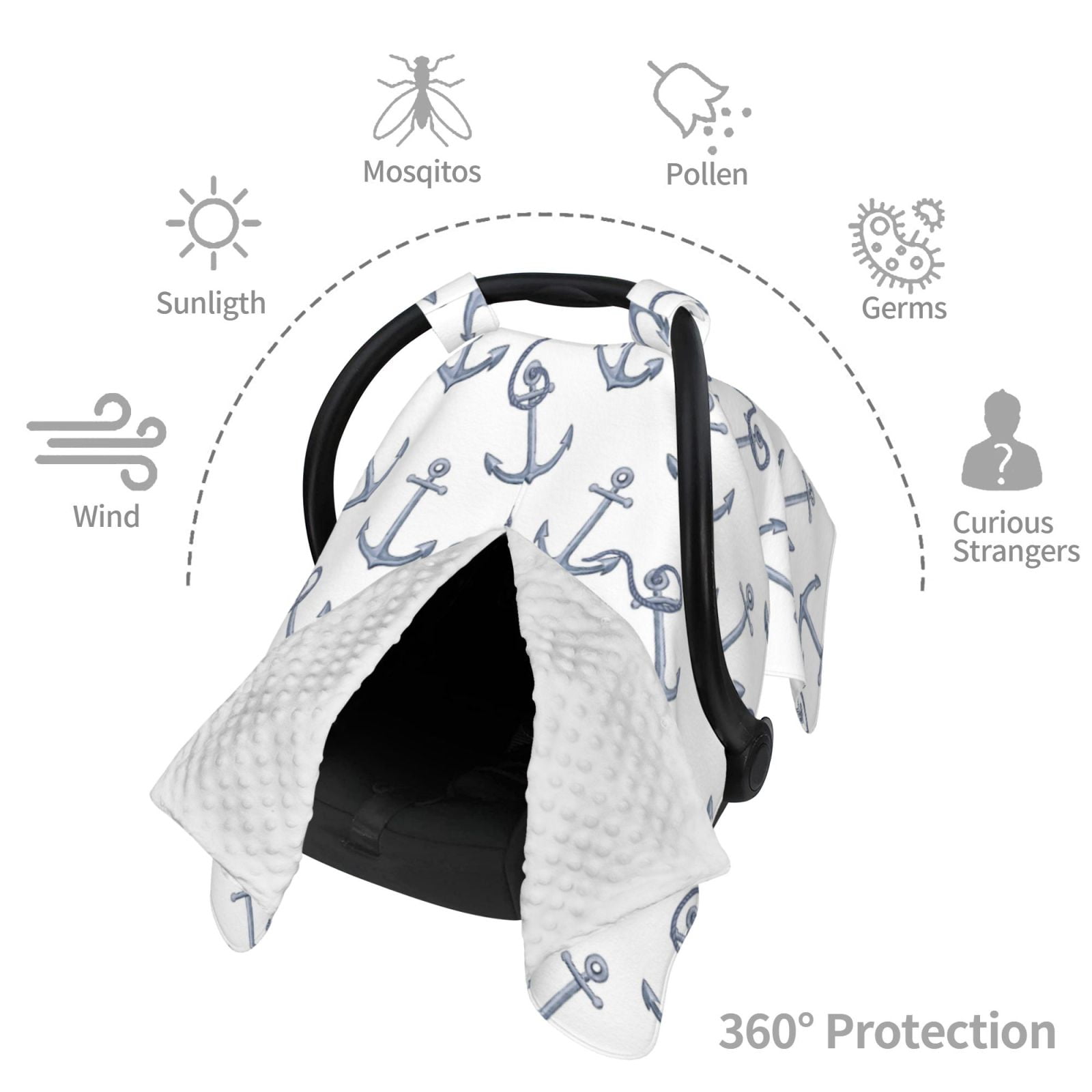 Car Seat Cover Baby - vintage gray anchor rope Breathable Infant Car Seat Cover for Baby Carseat, Lightweight Comfort Baby Essentials Must Haves Newborn Stuff for Girl Boy