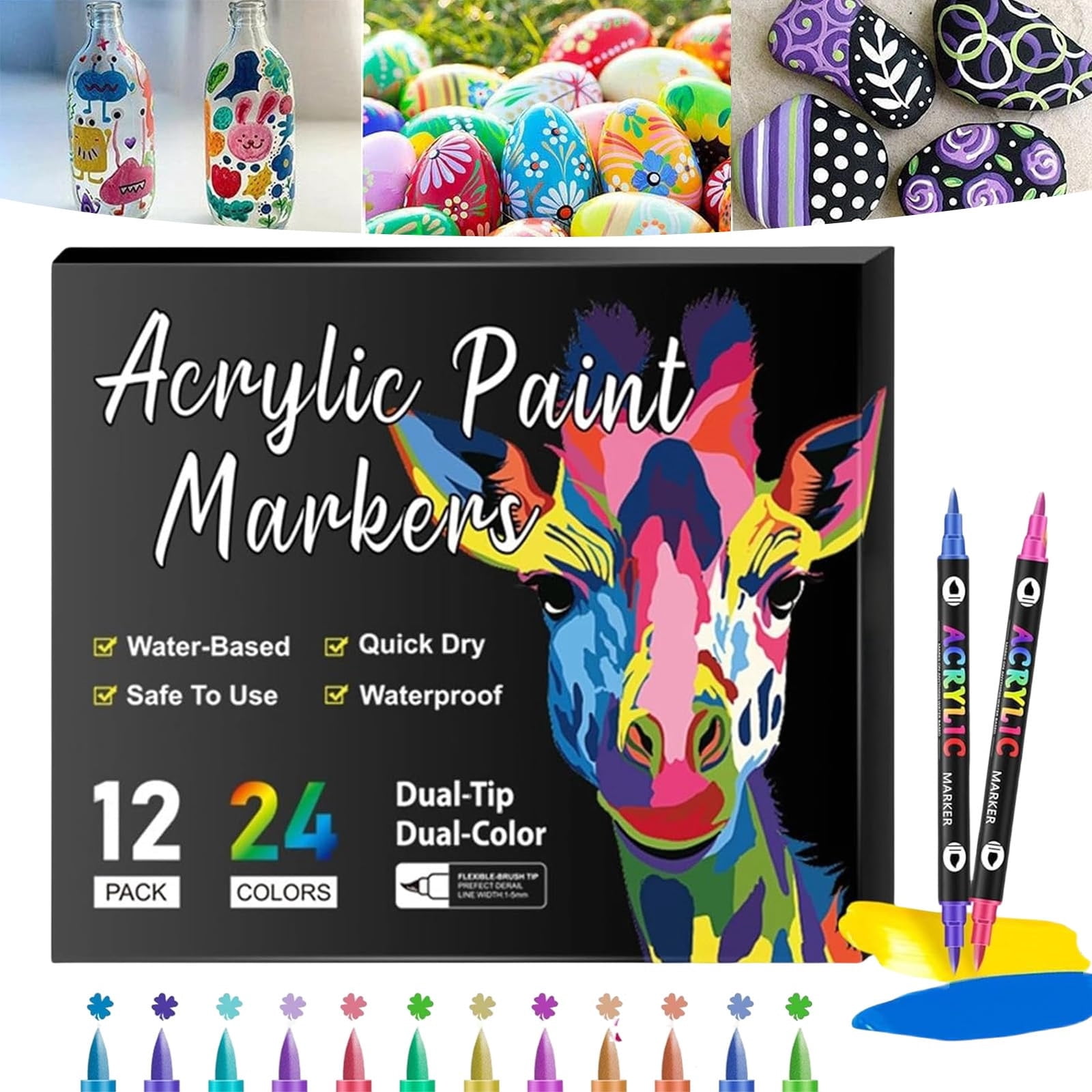 Double Ended Acrylic Paint Pen Marker - 24/48/72/96/120/168 Colors, Pigment Pen Marker Is Suitable For Painting, Ceramic, Wood, Canvas, Plastic DIY Crafts 3ml