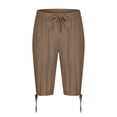 thumbnail image 7 of Hurxie Men's Long Linen Shorts Below Knee Pocketed 3/4 Summer Drawstring Capri Pant Coffee,3XL, 7 of 7