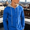 thumbnail image 5 of QSXADF Men's Shirt Jacket Casual Hooded Long Sleeve Button Down Pocketed Relaxed Coat, 5 of 6