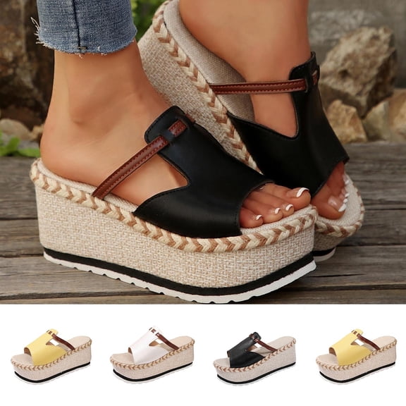 Miluxas Platform Wedge Sandals for Women Summer Dressy Open Toe Espadrilles Sandals Casual Outdoor Anti-Slip Slippers Yellow 9.5(43)