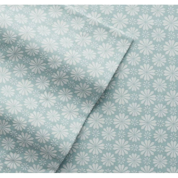 Cuddle Duds Geometric Blue Snowflake Flannel Sheet Set Full Bed Sheets Bedding