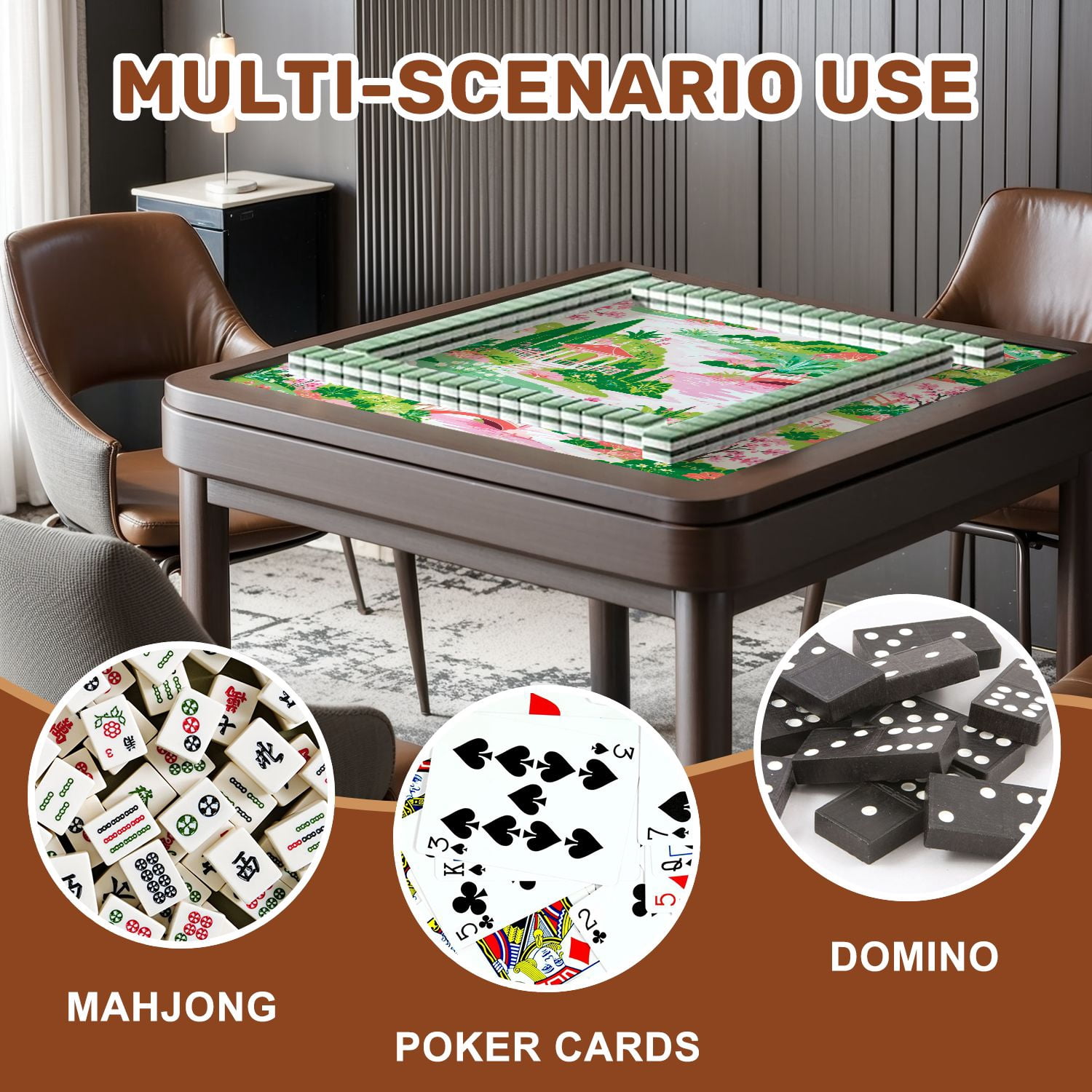 Mahjong Mat 31.5" x 31.5" Pink Tropical Palm Hibiscus Non-Slip Noise Reduction American Mahjong Tiles Table Cover for Dominoes Poker Card Board Games Gift