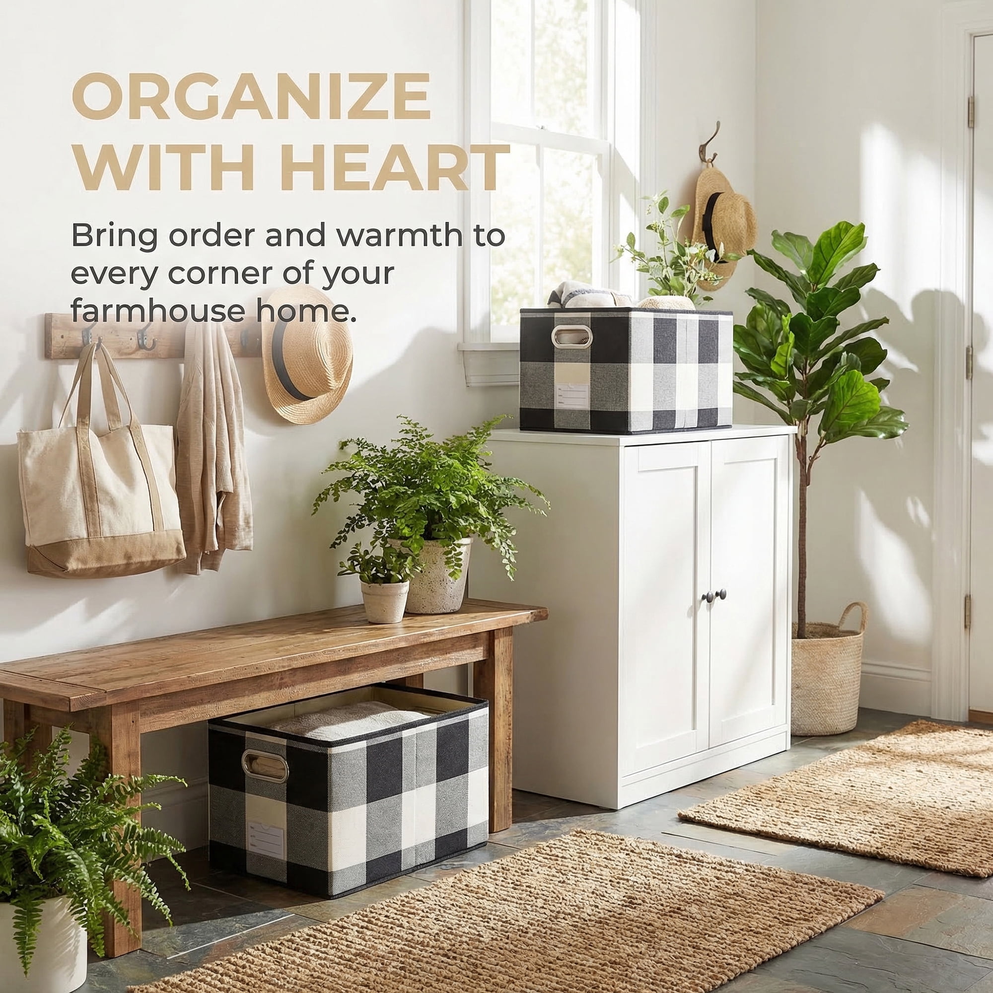 Unique Bargains Storage Bin with Handles for Shelves Closet Black 11.8" x 19.7" x 11.8"