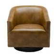 thumbnail image 3 of Swivel Accent Chair, Velvet Curved Swivel Barrel Chair with Wood Base, Upholstered Club Armchair, 360 Degree Round Chair, Contemporary Leisure Single Sofa for Living Room, Nursery, Bedroom, Camel PU, 3 of 5