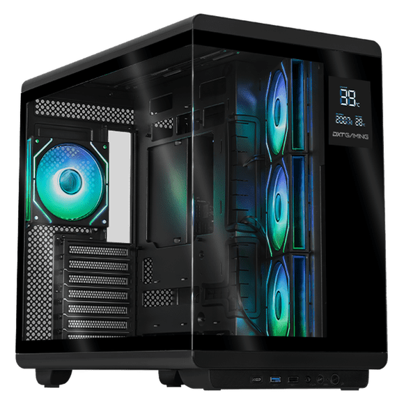 Gabinete DXT GAMING Titan X Media Torre con Display de Temperatura y Velocidad 4 Fan ARGB USB-C Negro CDXT600BK